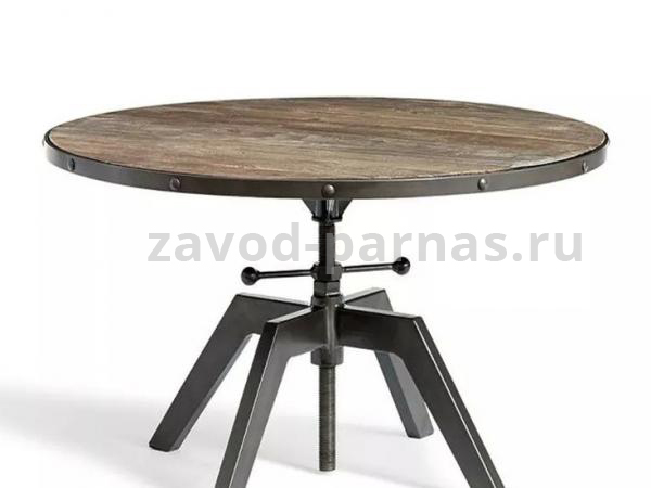 Круглый стол в стиле лофт металлический с деревом